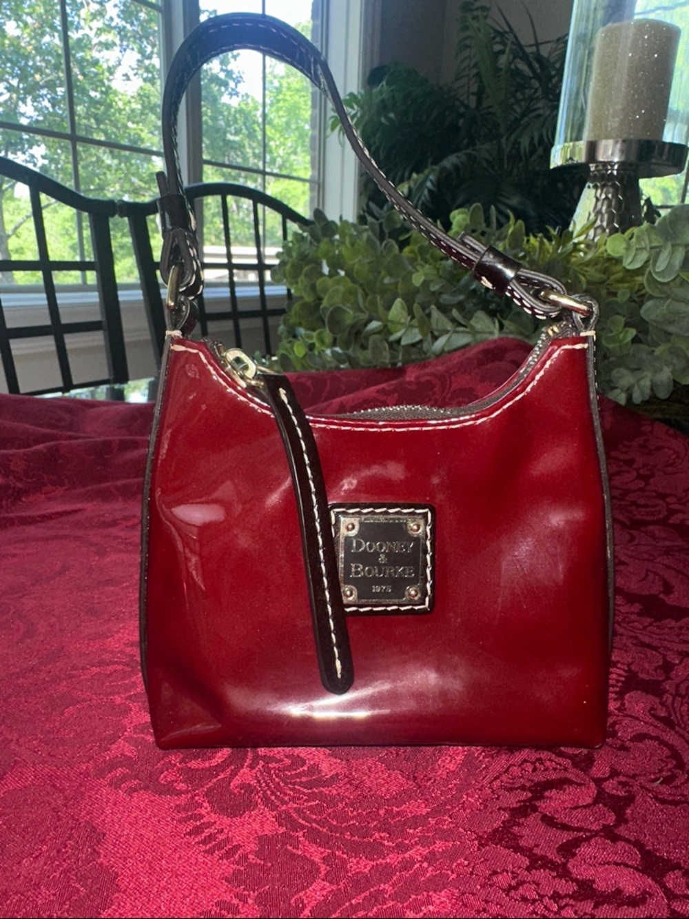 Vintage Dooney & Bourke Red Patent Leather Mini/Bitsy Bag with Dark Trim NWOT🍒